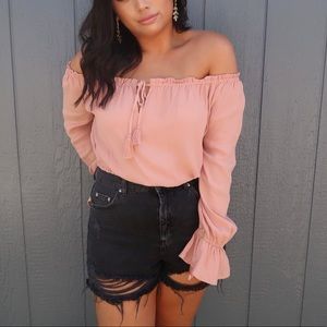 Forever 21 Pink Cropped Off the Shoulder Blouse
